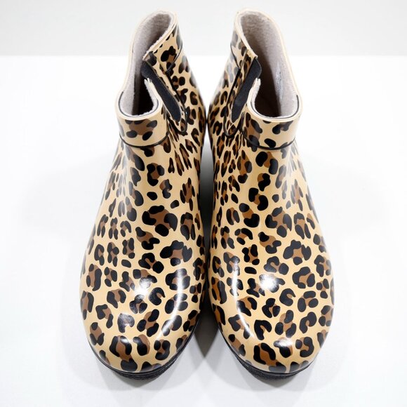 Sperry Top-Sider Brown Cheetah Print Rubber 2" Wedge Heel Short Rain Boots - 10 - Picture 6 of 7